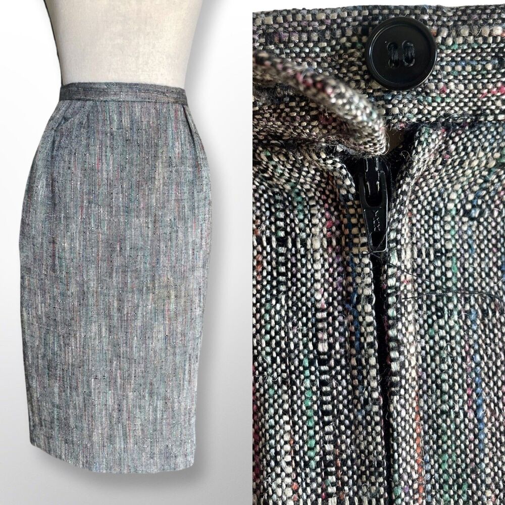 Vintage Multi-Colored Tweed Pencil Skirt Size 4 /Small Old Money Preppy Minimal